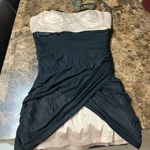 Beige satin and black mesh dress